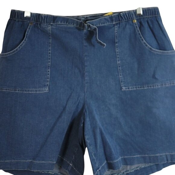 Denim & Co. Jean Shorts Blue 2X Pull On Elastic Waist Pockets Flat Front QVC - Picture 2 of 6